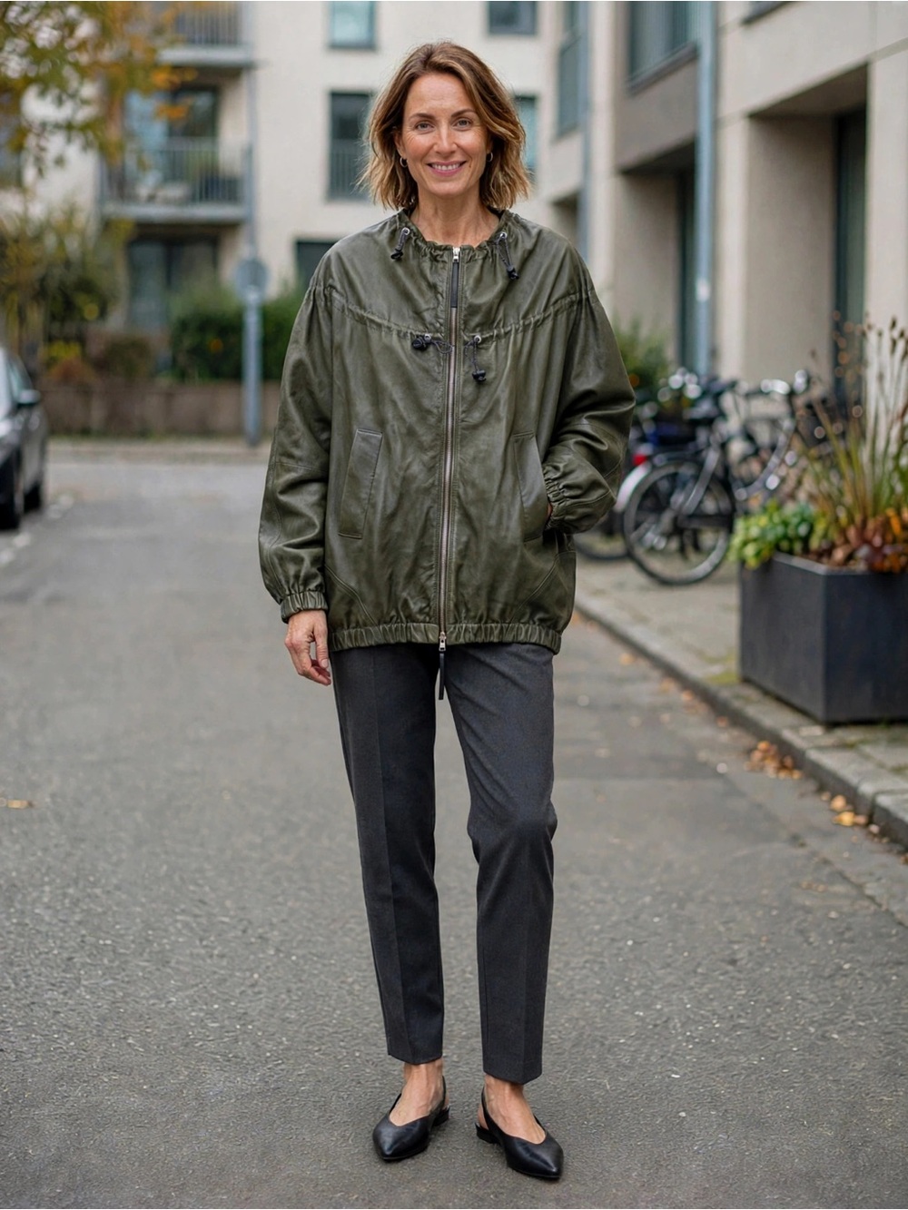 Marni Olive Green Drawstring oversized bomber Jacket